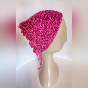 NWOT Handcrafted Crochet Bandana, Raspberry Sorbet